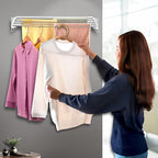Foldable Wall Mounted Drying Rack - 31.5” Wide, 13.2 Ft Drying Space, 5 Aluminum Rods, Supports Up to 60 lbs - Retractable & Foldable Space-Saving Wall Mounted Clothes Drying Rack (White)