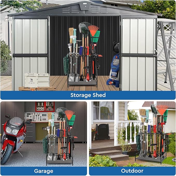Garden Tool Organizer for Garage, Yard Tool Storage, Garden Tool Rack, for Shed Home Outdoor, Up to 58 Long-Handled Tools, Garden Tool Stand, Heavy Duty Steel, Black