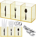 Suzile Acrylic Cutlery Storage Organizer Bin Silverware Caddy Countertop Knife Spoon and Fork Holder Kitchen 3 Section Tableware Storage Box for Cabinet Indoor Home Flatware Dining Room(Gold Pink,M)