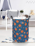 QUEENLALA Large Storage Basket,Laundry Hamper/Bathroom/Home Decor/Collapsible Round Storage Bin,Boys and Girls Hamper/Boxes/Clothing(Round-Basketball)