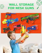 Skywin 2 Pack Wooden Pegboard Wall Organizer for Nerf Gun 13 x 13 x 0.31 Inches, Hanging Wall Pegboard Holder Compatible with All Blasters Nerf Gun Rack Organizer for Wall Organization (Orange)