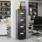 METAN 4 Drawer File Cabinet on Wheels, Lockable Metal Filing Cabinet with Handle and Name Card for Office Home,Assembly Required,Black