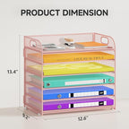 6 Tier Paper Organizer, Pink Letter Tray with Handle, Mesh Desk Organizer, Metal File Organizer, Office Desk Accessories for Home, Office, Classroom, School