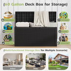 60 Gallon Outdoor Storage Box, Resin Deck Boxes Outdoor Waterproof For Patio Furniture, Garden Tools, Pool Supplies, Lockable And UV Resistant (Rattan Black)