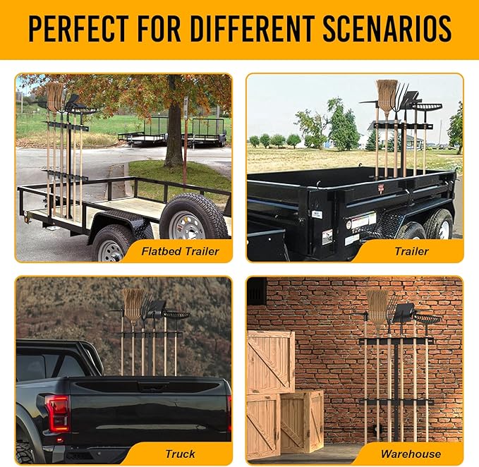 Trailer Tool Rack Shovel Holder - Shovel Rack for Trailer with 6 Tool Holes with Rubber Grommets, Classical Black