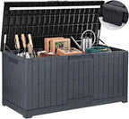 YITAHOME Outdoor Storage Box, 120 Gallon Waterproof Deck Box for Garden Tools, Patio Cushions, and Pool Accessories, Lockable, Easy Assembly, Versatile Bench or Table (Dark Gray)