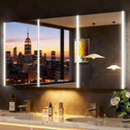 72x30 Lighted Medicine Cabinet Mirror with Lights & Smart Night Lamp -Surface or Recessed Medicine Cabinet with Outlet & Clock,Fogless Dimmable LED Storage Mirror,Built-in Sensor Light