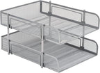 Mind Reader Stackable Paper Tray, Desktop Organizer, File Storage, Office, Metal Mesh, 2 Pc, Silver