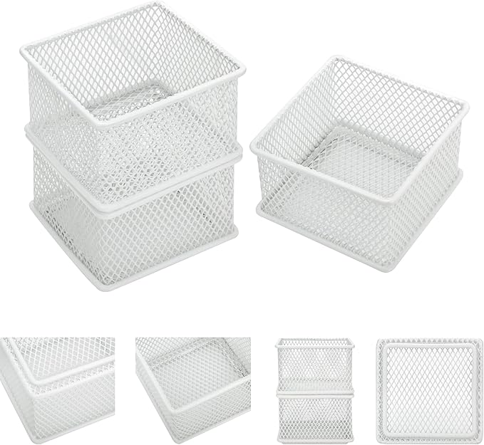 Annova Stackable Mesh Drawer Cabinet and Shelf Organizer Bins Storage Basket School Office Supply Holder Tray- Set of 2 (White, 3x3x2 Inch)