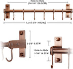 Dseap Kitchen Utensil Holder Hanger, Pot and Pan Rack Wall Mount, Kitchen Rail with 8 Hooks for Hanging Cooking Utensils, Mugs, Spoons, Wall Mounted, Stainless Steel, Antique Copper