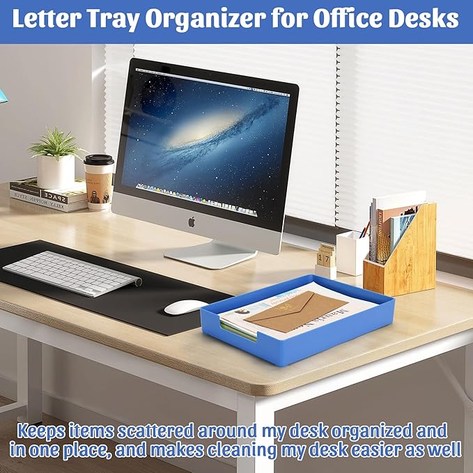 Letter-Size Tray Desk Letter Tray Paper Tray, Sturdy Heavy-Duty Plastic Printer Paper Tray, Single-Tier Stackable File Storage Organizer for Office Home (Blue)