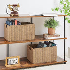 Vagusicc Wicker Storage Basket, Set of 2 Hand-Woven Paper Rope Wicker Basket, Small Storage Baskets for Organizing Toilet Paper Basket, Foldable Large Cube Storage Organizer Bins for Shelves (Natural)