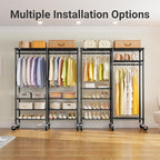 VIPEK R4 Garment Racks Heavy Duty Clothes Rack -620lb Capacity Metal Frame, Rolling Lockable Wheels & 6 Tiers Adjustable Height Shelves & Hanger Rods, Sturdy Wardrobe Closet for Home Storage, Black