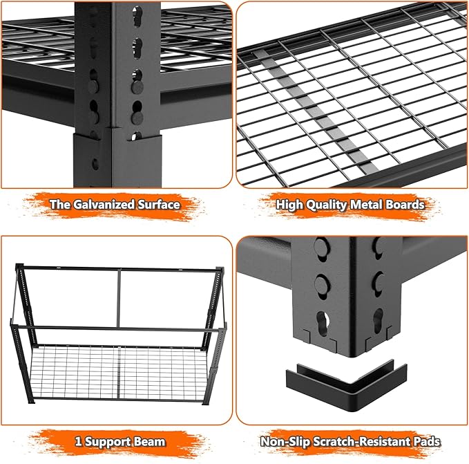 Storage Shelves Heavy Duty, 3 PCS 48" L x 18" W x 72" H Garage Wire Shelving Unit Loads 2800LBS, 5-tier Adjustable Metal Industrial Utility Shelf Rack for Kitchen, Laundry Room, Warehouse, Basement