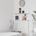 Z metnal Small Floating Shelves, No Drilling Mini Display Shelf for Phone Ceiling, Slim Narrow Lack Wall Shelf, Aluminum, Adhesive or Wall Mounted, White, 8 inch, 2 Pack