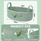Vesici Eucalyptus Toilet Paper Basket Green Leaves Woven Cotton Rope Basket for Toilet Tank Top Botanical Bathroom Countertop Organizer for Bedroom Nursery Organizing, 13 x 6 x 4 Inch