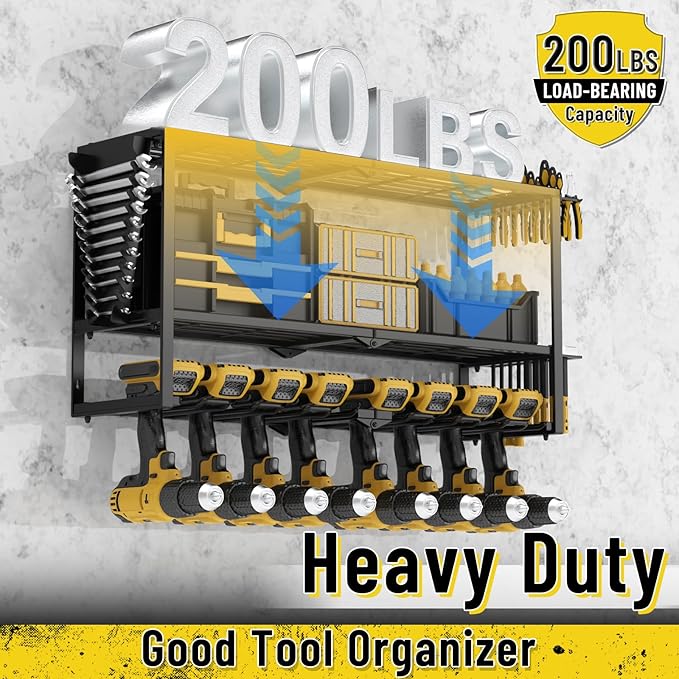 Power Tool Organizer Wall Mount, Heavy Duty 8 Drill Holder Wall Mount, Metal Cordless Tool Shelf, Tool Holder and Storage Rack for Garage Organization Workshop
