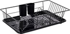 Sweet Home Collection Metal, Plasic ,Dish Drainer Drain Board and Utensil Holder Simple Easy to Use, 12" x 19" x 5", Black