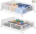 Yecaye Under Bed Storage with Wheels, 2 Pack Under Bed Shoe Storage Organizer Drawer, Tool-free Assembly Metal Underbed Storage Containers for Clothes, Shoes, White