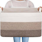 OIAHOMY Large Blanket Basket, 65L Cotton Rope Woven Laundry Basket, Toy Bin for Baby Room, Container for Blanket Storage in Living Room, 20''×16''×12'', Gradient Brown