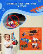 Skywin Wooden Peg Board for Nerf Gun Storage Organizer 13 x 13 x 0.31 Inches - Compatible with All Blasters Nerf Gun Rack Organizer for Wall Organization (Orange)