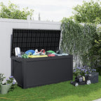ROJIK Outdoor Storage Housing Deck Box,Waterproof Patio Furniture, Garden Tools, Cushions, Pool Accessories Storage Bench with Lockable Lid and Side Handles (Black,320 Gallon)