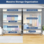 P8C Max Heavy Duty Clothes Rack（With Extended Width Design） Rolling Clothing Racks for Hanging Clothes with Lockable Wheels，51.2"W x 15.8"D x 80.5"H，Load 700LBS，Black Rack with Black Cover