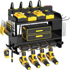 Power Tool Organizer Wall Mount with Charging Station-Heavy Duty Modular System with 4 Drill Holder,8-Outlet Power Strip,3 Shelves,Battery Racks,Hooks & Cord Management for Garage Workshop