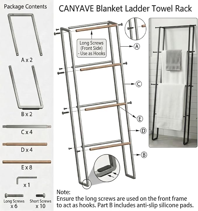 Metal Leaning Ladder Towel Rack, 4-Tier Blanket Stand for Bathroom Living Room, No Drilling Quilt Storage Organizer (Matte Black)