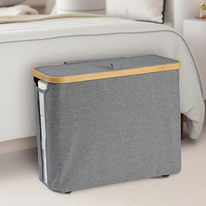 Grey Toilet Paper Storage Basket with Lid for 12 Roll, Standing Sturdy and Foldable Toilet Tissue Holder for Bathroom, Spacious Toilet Paper Storage for Papers, Sundries, Toys