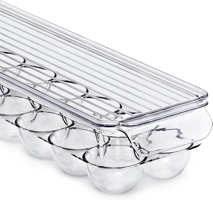 Sorbus Soda Can Organizer for Refrigerator & Egg Holder for Fridge Set, 1 Stackable Can Holder Dispenser Holds 12 Cans Each & 1 Egg Holders with Lid holds 14 eggs for Fridge, Pantry, Freezer, BPA-Free