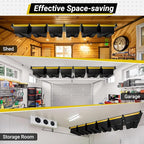 6-bin Overhead Garage Storage Rack, Ceiling Storage Racks Heavy Duty, Powder Coated Tote Storage Rack for Garages, Sheds, Storerooms (7 PCS, for 6 Bins)
