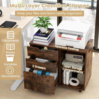 Giantex 3 Drawer File Cabinet, Office Storage Cabinet Fits Files Letter, A4, Legal Size, Rolling Printer Stand with Adjustable Shelf, Office Organization and Storage, Lateral Filing Cabinet (Brown)