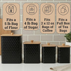 Kitchen Canisters for Countertop Set of 4 - Textured Iron Kitchen Canisters with Airtight Lids - Flour Sugar Canister Set - Flour and Sugar Containers Farmhouse - Coffee Jar for Counter - Black Jar x4