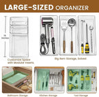 21 PCS Clear Plastic Drawer Organizer Set with 15 Inch Extra Long Bins, 5 Sizes Acrylic Makeup Organizer and Storage Trays, Non Slip Dividers for Vanity, Kitchen and Office
