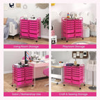 Giantex 12 Drawer Rolling Storage Cart Tools Scrapbook Paper Office School Organizer (Hot Pink)