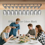 Xverycan Wine Glass Rack Under Cabinet, 10 Row Extreme Large Stemware Hanger, Metal Wine Goblet Holder, DIY Bar Glass Storage Rack for Bar Counter, Kitchen, Screws Included