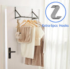 Over The Door Clothes Hanger,Metal Over Door Clothes Drying Rack with 6 Hooks,Laundry Drying Rack Rod for Laundry, Bedroom, Washroom, Closet,Fits Door Up to 1.97", (Dark Gray)