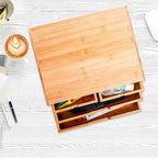 DEAYOU Bamboo Desk Organizer, 100% Natural Bamboo Desktop Drawer Organizer, Tabletop Storage Cabinet Organization Box with 4 Drawers for Makeup, Letter, Home Office Supplies, 3-Layer, Fully Assembled