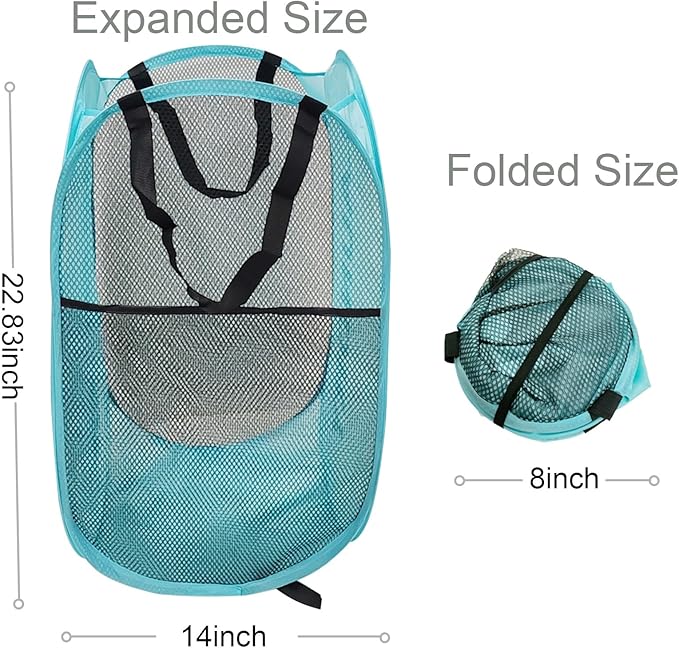 Larpur Pop Up Laundry Baskets, 2 Pack Mesh Laundry Hampers Collapsible Clothes Hampers for Home, Dorm, Travel (Gray + Blue)