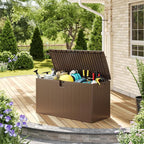 Garvee Outdoor Storage Box, 73 gal Large Waterproof Resin Deck Box Indoor Outdoor Use, Lockable UV Resistant Storage Bin for Patio, Garden, Cushions, Tools, Equipment, Brown