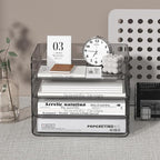 4-Tier Horizontal Acrylic Paper Tray Organizer | Clear Stackable Desk Organizer for Documents, Letters, A4 Paper | Modern Office/Classroom/Home Organization,Brown