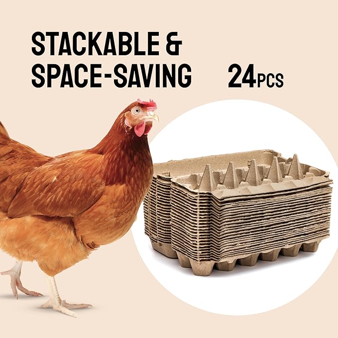 PTCOM Hatortempt Bulk Egg Cartons - 24-Pack, Reusable 12-Count Basket - Recycled Paper Pulp Protection & Ventilation - Fits Small to XL Sizes - Dozen Egg Carton Basket