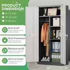 INTERGREAT Metal Wardrobe Closet, 72" Locking Storage Wardrobe Cabinet with White Doors and Shelves, 18 "D x 36" W Steel Clothes Storage for Office, Home, School, Gym (White Grey)