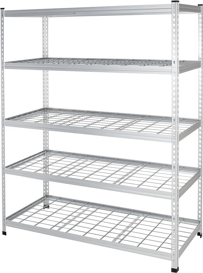 Amazon Basics 5 Shelf, High-Grade Aluminum, Silver, 60 x 24 x 78 Inch | Heavy Duty, 4000IBS, Adjustable, Storage, Shelving Unit