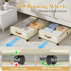 Yecaye Under Bed Storage with Wheels, 2 Pack Under the Bed Storage Containers with Lids & Label, XXL 60L Rolling Underbed Storage Drawers for Clothes, Blankets, Shoes, Beige