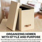 Bigso John File Box - File Storage Box and File Organizer for Important Paperwork - Durable Hanging File Box with Lid and Leather Handle - 7.36 in x 13.26 in x 10.51 in - Cream