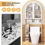 Over The Toilet Storage Cabinet, 29.7”W Modern Storage Cabinet Over Toilet with Acrylic Doors, Arched Freestanding Over Toilet Rack with Adjustable Shelf for Bathroom, White