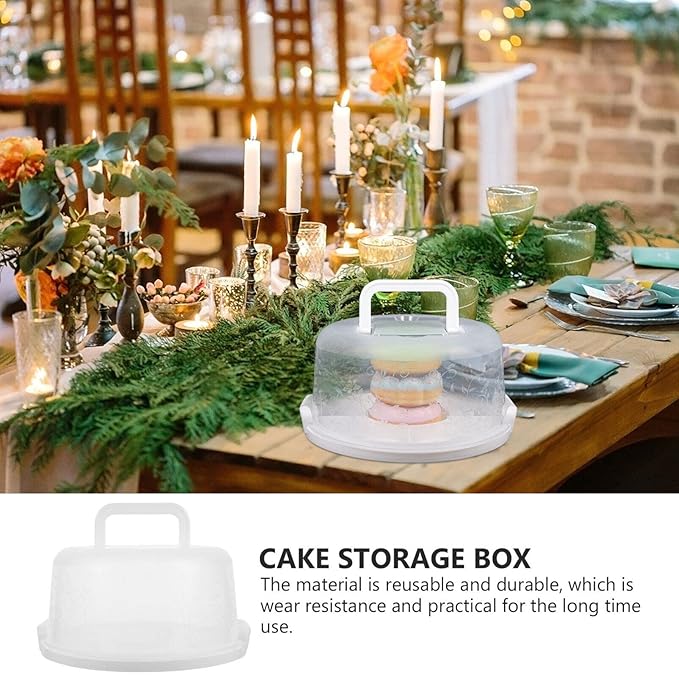 Hemoton Reusable Cake Box 9.84X8.26X5.11 Inch Portable Cake Carrier with Lid and Handle for Bread Storage and Transport