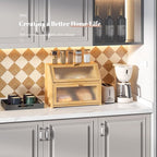 Bread Box for Kitchen Countertop Bin Double Layer Bread Box Storage Container Extra Large Capacity Farmhouse with Diamond Pattern Windows (Natural, Large)